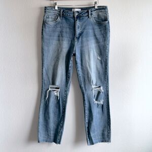 Vervet Blue High Rise Distressed Straight Leg Raw Hem Jeans Sz 32